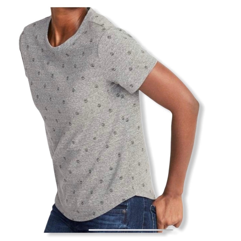 OLD NAVY Everywhere Dainty Peace Sign Print Tee/Top With Cap Sleeves Grey Small